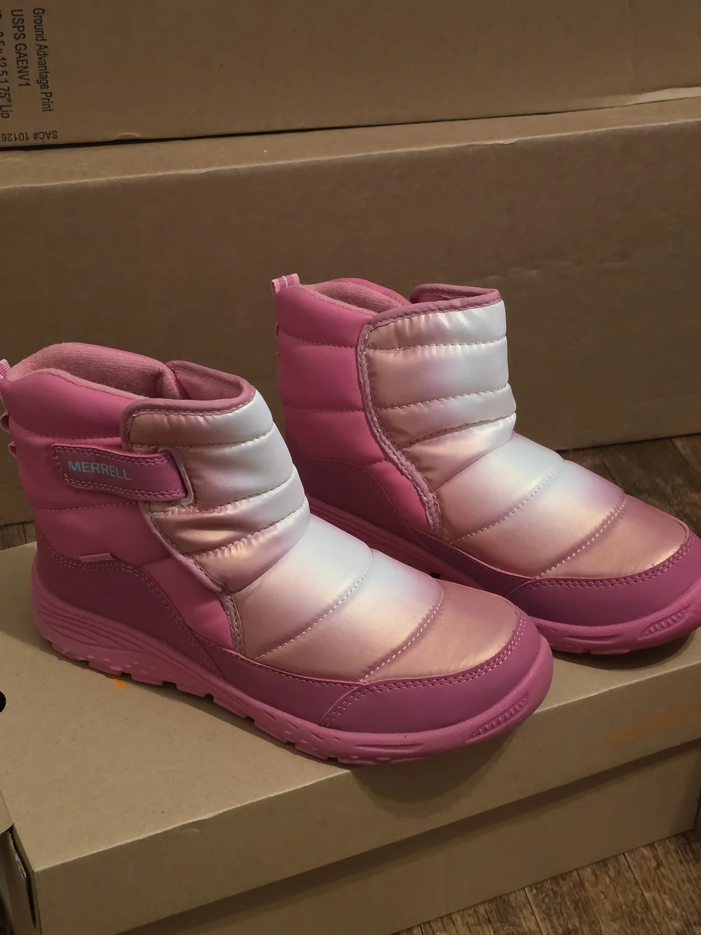 Merrell Kids Pink Ombre Puffer Snow Boots